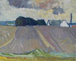 PEDERSEN Arnold William 1912-1986,Field scape with houses,Bruun Rasmussen DK 2022-05-19