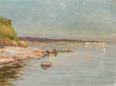 PEDERSEN Holger Topp 1868-1938,Coast scenery with persons in a boat,1890,Bruun Rasmussen 2024-01-22