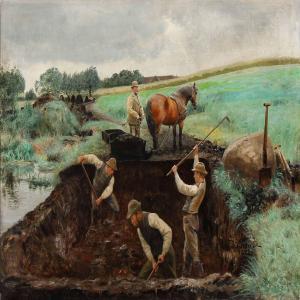 PEDERSEN Jens Peder 1859-1949,Working men dig trenches,1892,Bruun Rasmussen DK 2014-05-19