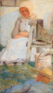 PEDERSEN Ole 1856-1898,A farm girl and a man resting in the grass,Bruun Rasmussen DK 2024-03-11