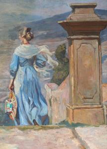 PEDERSEN Viggo C.F.V,Scenery from Italy with the artist's wife in a blu,Bruun Rasmussen 2024-03-25
