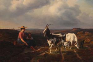 PEDERSEN Vilhelm Thomas 1820-1859,Moor landscape with mother and child tending,1847,Bruun Rasmussen 2019-11-11