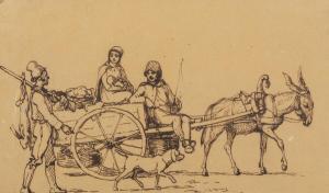 PEDERSEN Vilhelm Thomas,Sceneries with donkey cart and equestrians,1877,Bruun Rasmussen 2019-05-06