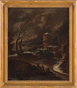 PEDON Bartolomeo 1665-1732,Paesaggio invernale con monastero,Trionfante IT 2022-12-17