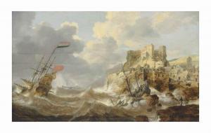PEETERS Bonaventura II,A coastal landscape with a Dutch three-master in d,1643,Christie's 2017-07-07