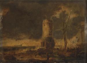 PEETERS Bonaventura II 1648-1702,Bord de mer avec une tour en ruines,Christie's GB 2009-04-07