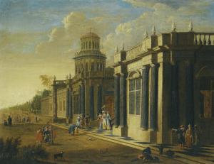 PEETERS Jacob 1675-1721,ELEGANT FIGURES IN ORIENTAL COSTUME BY A PALACE,Sotheby's GB 2011-10-27