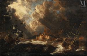 PEETERS Jacobus 1637-1695,Navires dans une tempête près d\’un château,Millon & Associés 2023-04-21