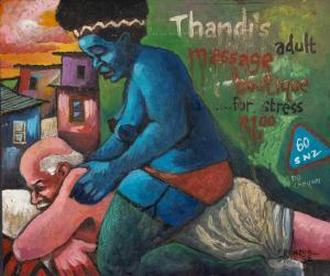 Pekeur Selwin 1957,Thandi's Adult Massage Boutique, Volstruis',2008,Ashbey's ZA 2022-08-25
