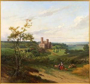 PELGROM Jacobus 1811-1861,Landscape with Shepherdess and Castle,1858,Susanin's US 2017-09-19