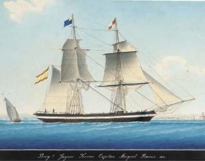 PELLEGRIN Louis Jean Baptiste 1808,The Spanish brig Jayne Ferrer approaching M,1856,Christie's 2003-06-11