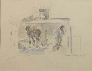 PELLEGRINI Anna 1800-1900,Arbeiter mit Pferd beim Schnee wegräumen. 1939.,Galerie Koller 2007-06-19