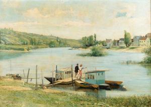 Peltier Léon 1843-1912,Couple en bord de rivière,1880,Millon & Associés FR 2020-03-25