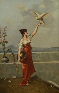 PELUSO Francesco 1836-1916,Figura femminile in abito rosso e volatile,Meeting Art IT 2023-10-21