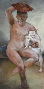 PENA Miguel 1951,Nu féminin au chat blanc,1984,Morand FR 2023-01-27