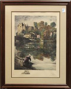 PENAT Lucien E. 1873-1955,Woman Washing Clothes at the River,Clars Auction Gallery US 2013-11-09