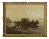 PENCZNER Paul Joseph,Our River, Barges on the Mississippi,1952,New Orleans Auction 2020-09-26