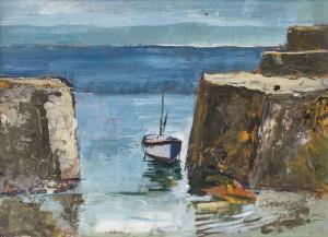 PENDER Jack 1918-1998,Two Quays & Boat,1979,David Lay GB 2024-04-11