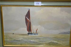 PENDREICH M J,Sailing barge off a coastline,1973,Lawrences of Bletchingley GB 2015-07-21