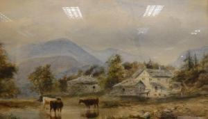 PENNELL Eugene H 1882-1890,Rural dwelling with cattle in foreground, hills r,Moore Allen & Innocent 2018-11-23