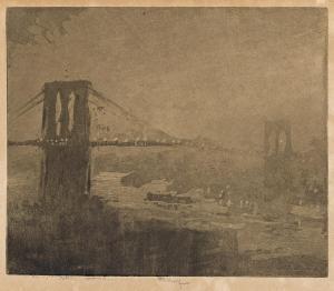 Pennell Joseph 1857-1926,Brooklyn Bridge at Night,1922,Swann Galleries US 2024-04-18