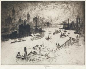 Pennell Joseph 1857-1926,Sunset, From Williamsburg Bridge,1915,Swann Galleries US 2024-04-18
