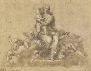 PENNI Giovanni Francesco 1488-1528,The Madonna and Child surrounded by cherubs on c,1528,Christie's 2016-01-27