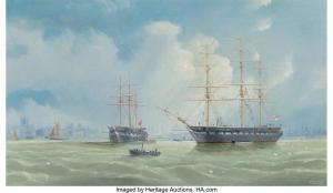 PENNY William Daniel 1834-1924,English ships moored off the coast,1877,Heritage US 2023-04-13
