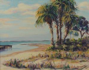 PENROSE Howard 1870-1944,Florida Beach Scene with Palms,1939,Burchard US 2016-07-24