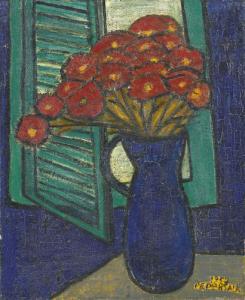 PEPERSACK Louise 1889-1986,Stillleben mit Blumen in blauer Vase,Dobiaschofsky CH 2010-05-05
