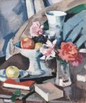 PEPLOE Samuel John,Pink Roses, Fruit and Books on a polished table,1920,Christie's 2005-10-27