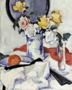 PEPLOE Samuel John 1871-1935,Roses in a blue and white vase,1925,Christie's GB 2002-10-31