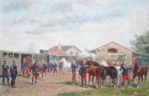 PERBOYRE Paul Emile Leon 1851-1929,French Cuirassiers Boarding for Manuvers,Hindman US 2006-08-20