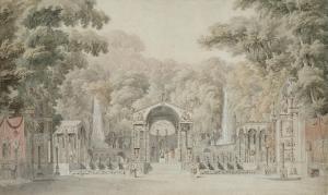 PERCIER Charles 1764-1838,Design for the Stage: A wooded Garden with the Tem,Christie's 2024-02-08