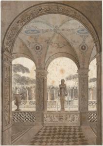 PERCIER Charles 1764-1838,Loggia einer römischen Villa,Galerie Bassenge DE 2022-12-02