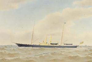 PERCIVAL Harold 1868-1914,Masted steam vessel at sea with other steam ships,1895,Canterbury Auction 2021-10-02