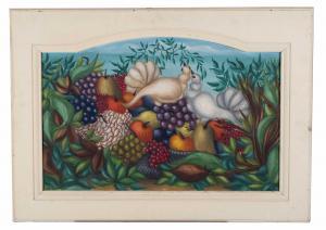PERDRIAT Helene Marie M 1894-1969,still life of fruit with two white doves,Cobbs US 2020-02-08