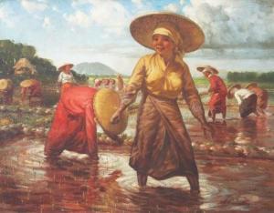 PEREIRA Jose 1901-1954,Planting Rice,1950,Leon Gallery PH 2019-06-22