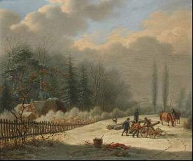 PERIN Jacques 1936,LOADING THE TIMBER WAGON ON A WINTER'S EVE,Waddington's CA 2006-05-16