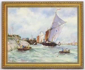 PERKINS ANDERSON June 1900-1900,A busy harbour scene with fisherman in row,1994,Claydon Auctioneers 2020-11-16