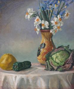 PERKINS Christopher,Still Life with Vase of Flowers, Cabbage and Green,1930,Webb's 2022-05-29