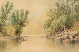 PERKINS Granville,River Landscape with Figures in a Rowboat,1894,Swann Galleries 2023-09-21
