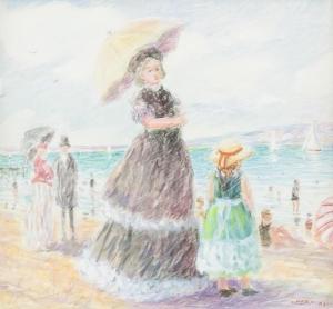 PERKINSON Tom 1940,woman with child at a beach,888auctions CA 2023-12-21