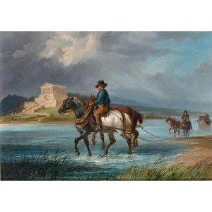 PERLBERG Friedrich 1848-1921,HORSES TOWING A SHIP ALONG A RIVER, A CLASSICAL TE,Sotheby's 2007-03-27