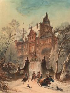 PERLBERG Friedrich,Lighted castle in the evening with an approaching ,1880,Nagel 2023-11-08