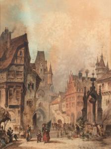 PERLBERG Friedrich 1848-1921,Picturesque street in a German historic city,Nagel DE 2023-11-08