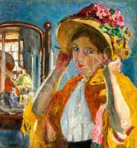 Perlmutter Izsák 1866-1932,Young Girl in a Hat with Her Reflection,1910,Kieselbach HU 2023-12-17