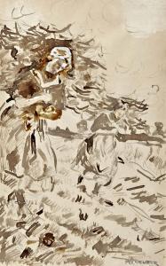 PERLMUTTLER Izsak 1866-1932,Carrying twigs,Nagyhazi galeria HU 2015-12-16
