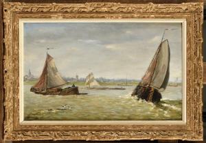 PERMEKE Hendrick Lodewijk 1849-1912,Vue du port de l'Escaut,1877,Osenat FR 2023-06-18