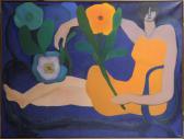 PEROT Luc 1922-1985,Femme et Fleurs,1967,Galerie Moderne BE 2012-03-20